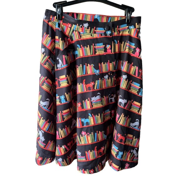 "NEW" Teacher Threads: Women's Librarian Midi Dress Black Cats Books Size 6-8. 4 - Picture 1 of 7